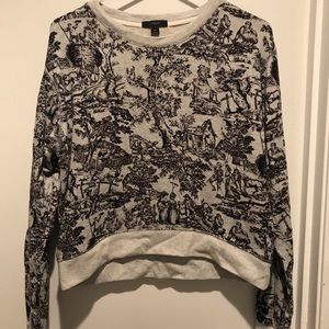 XS JCrew cropped sweatshirt French Toile pattern
